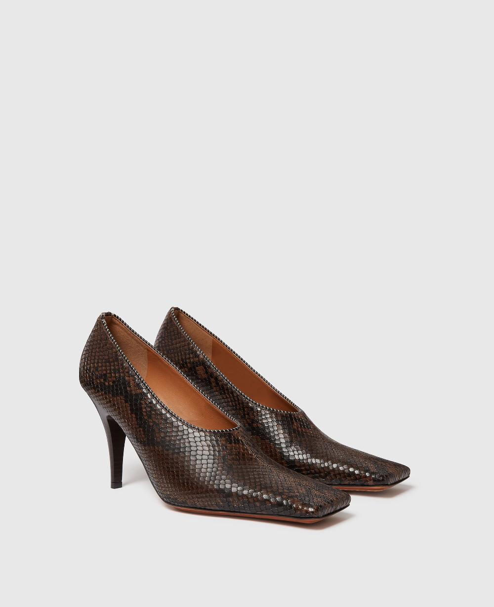 Stella Square-Toe Snake Stiletto Pumps