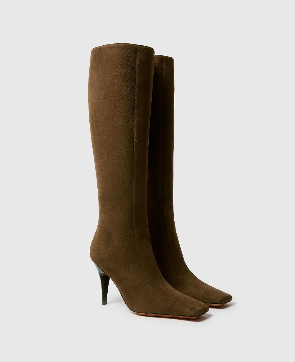 Stella Square-Toe Suede Knee-High Stiletto Boots