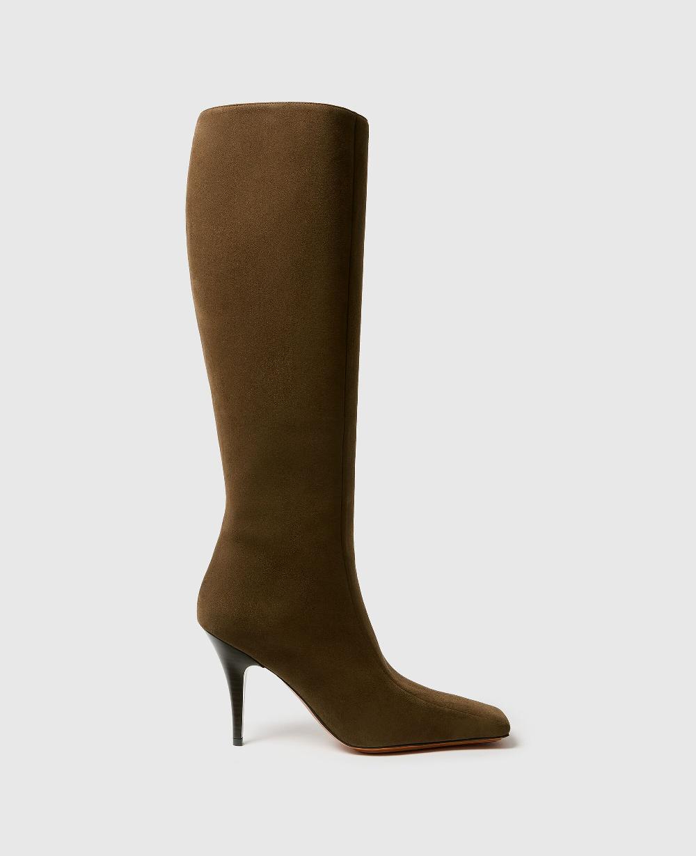 stella Square-Toe Suede Knee-High Stiletto Boots
