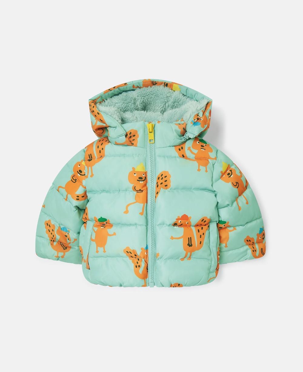 stella Squirrel Print Hooded Puffer Coat