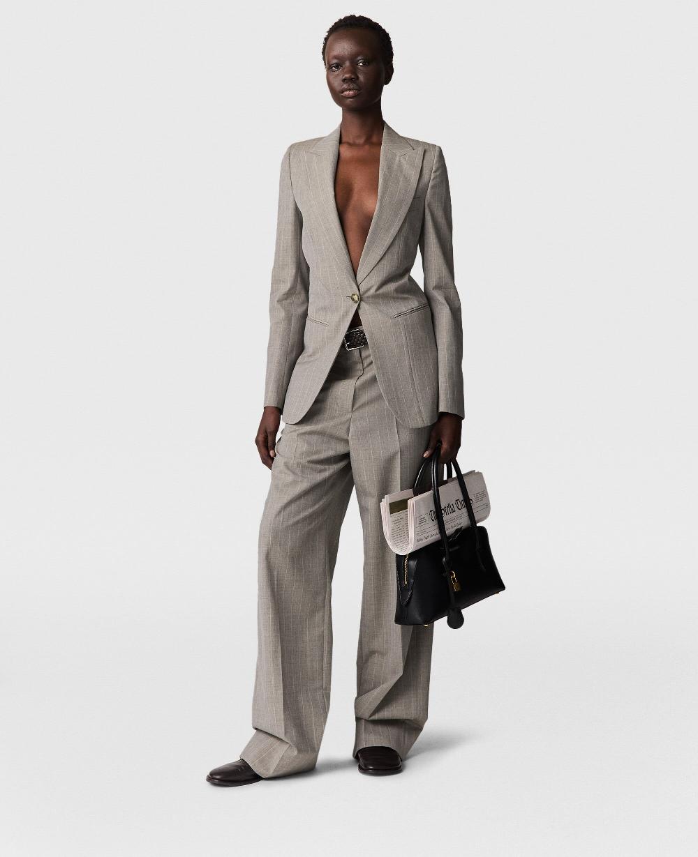 Stella Tapered Slim-Leg Pinstripe Pants