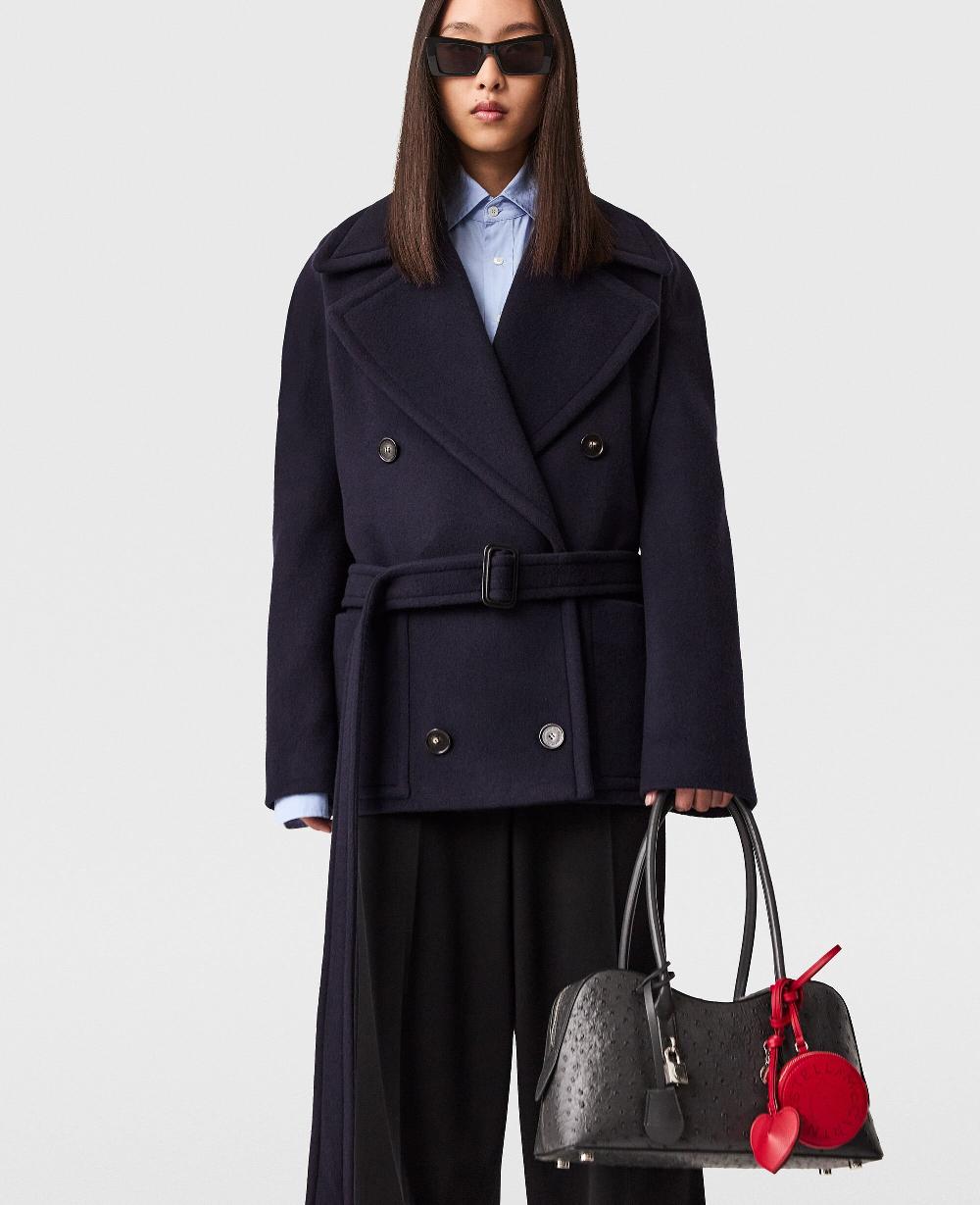 Stella Tie-Belt Cropped Peacoat Jacket