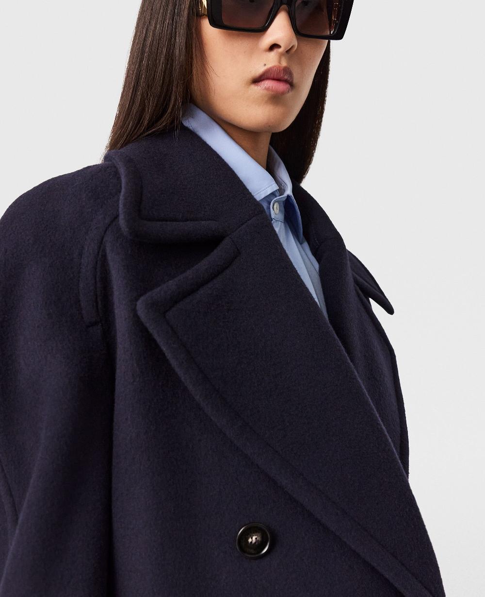 Stella Tie-Belt Cropped Peacoat Jacket
