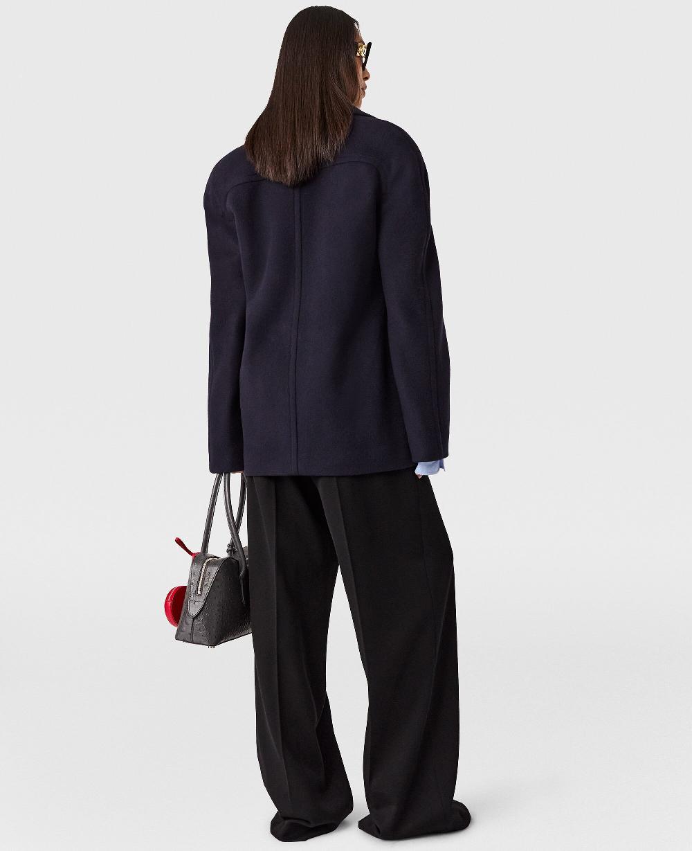 Stella Tie-Belt Cropped Peacoat Jacket