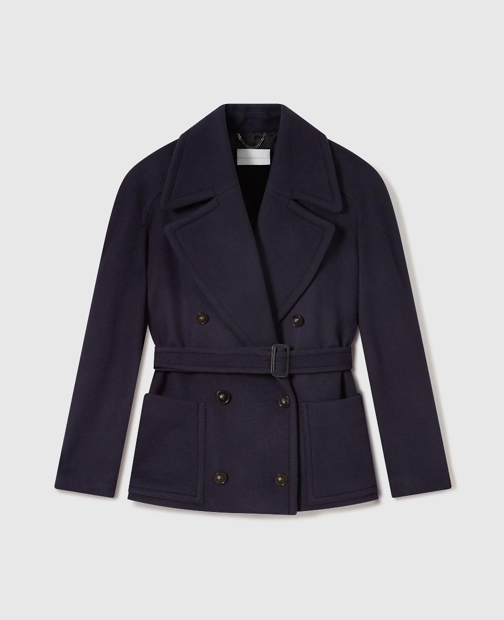 stella Tie-Belt Cropped Peacoat Jacket