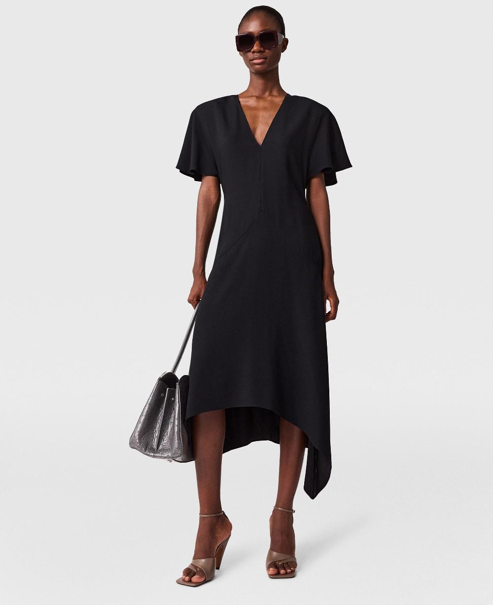 Stella V-Neck Short-Sleeve Satin Midi Dress