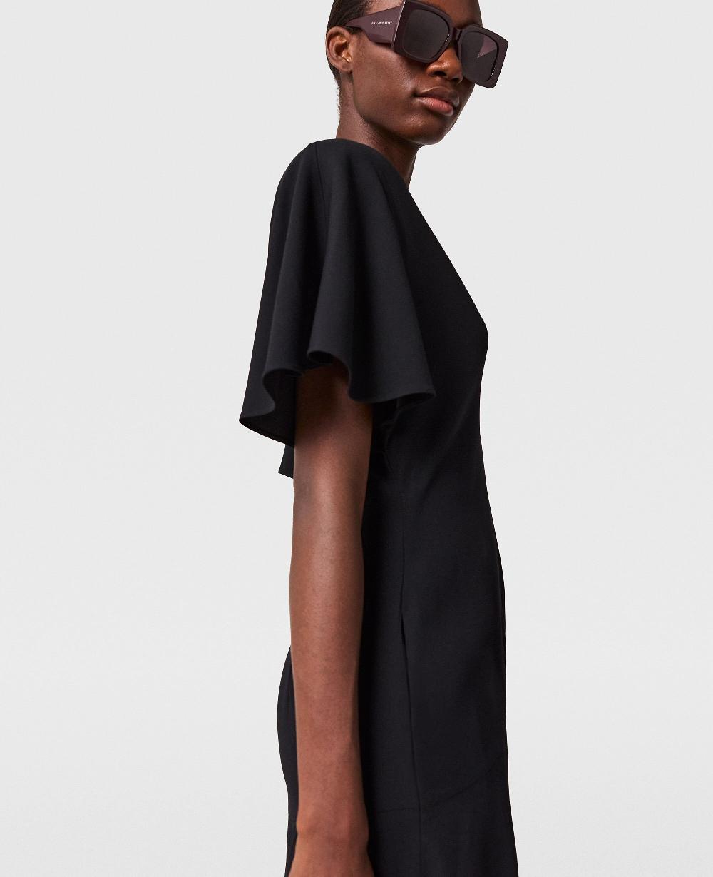 Stella V-Neck Short-Sleeve Satin Midi Dress