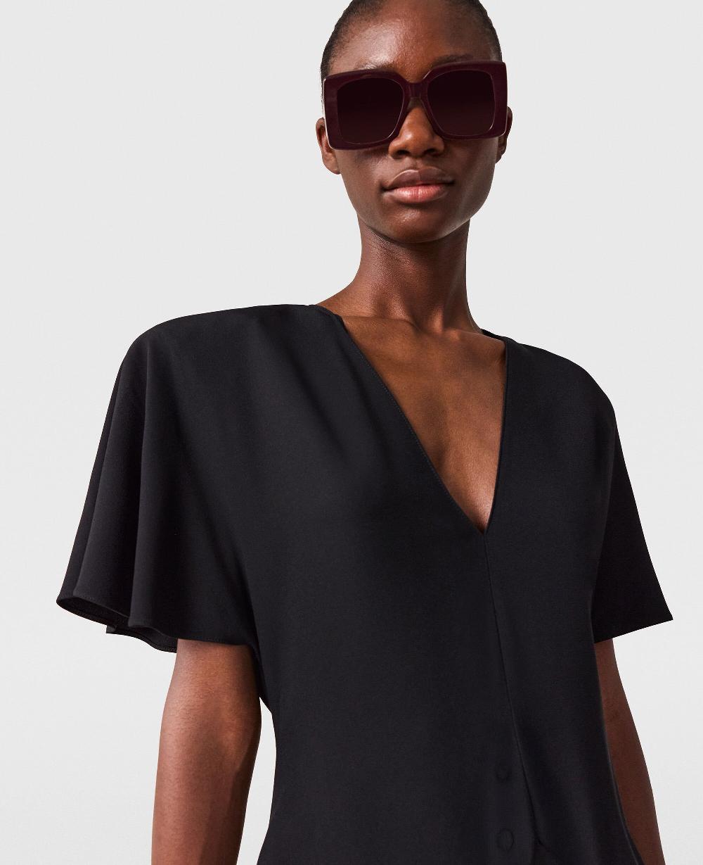 Stella V-Neck Short-Sleeve Satin Midi Dress