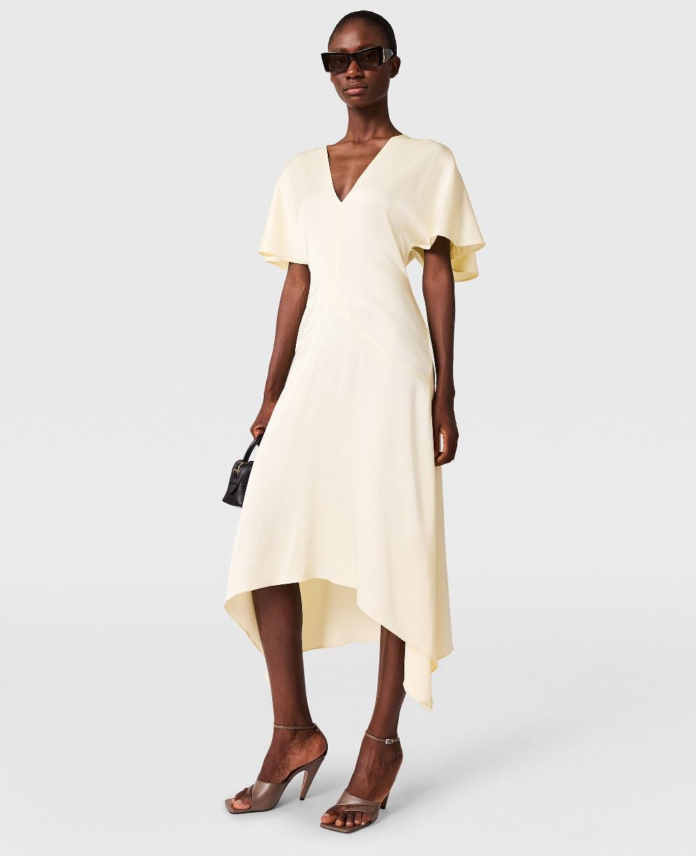 Stella V-Neck Short-Sleeve Satin Midi Dress