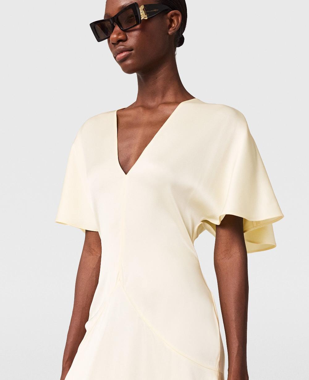 Stella V-Neck Short-Sleeve Satin Midi Dress