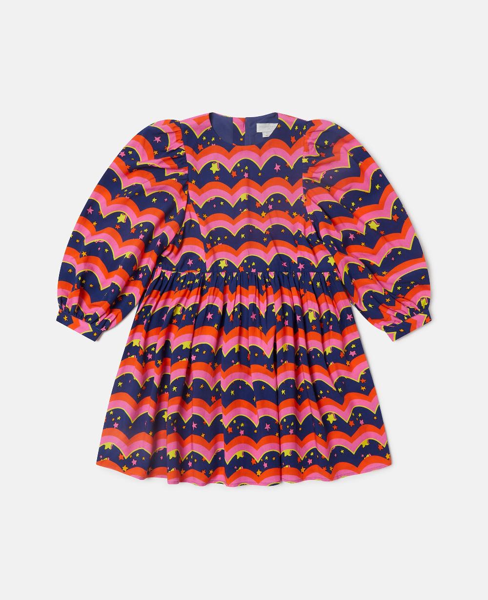 stella Wavy Print Long-Sleeve Dress