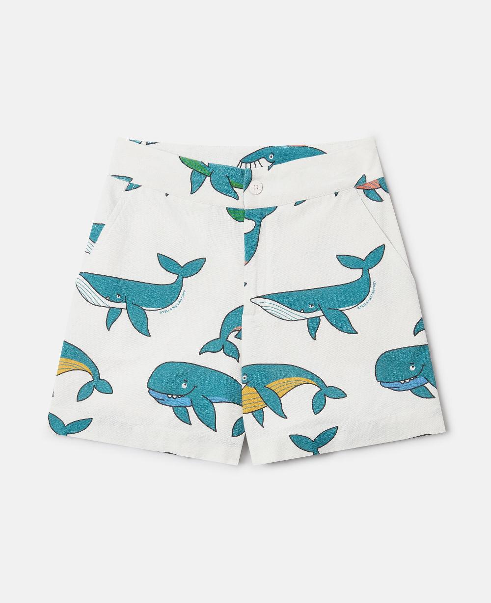 stella Whale Print Canvas Shorts