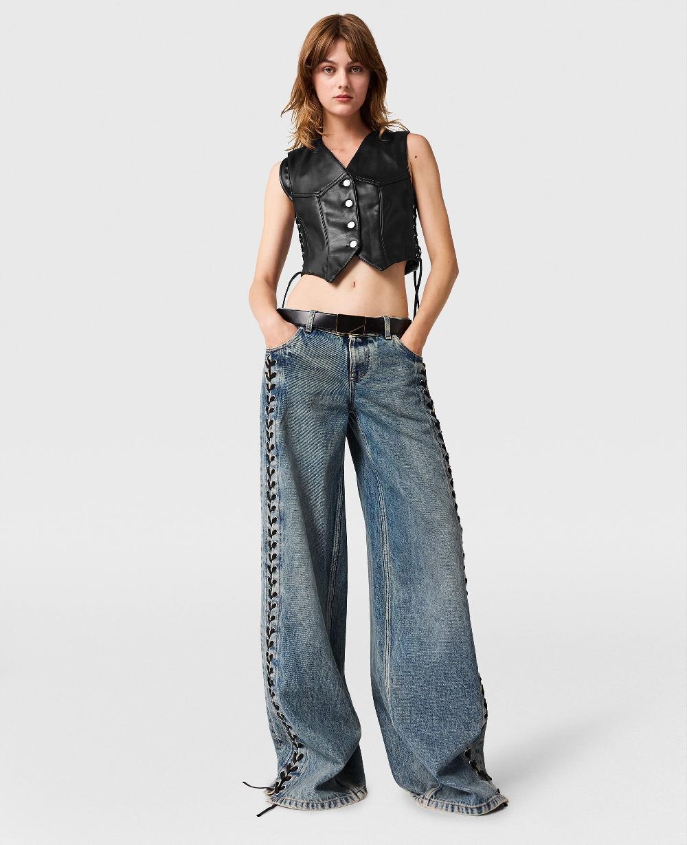 Stella Wide-Leg Lace-Up Denim Jeans