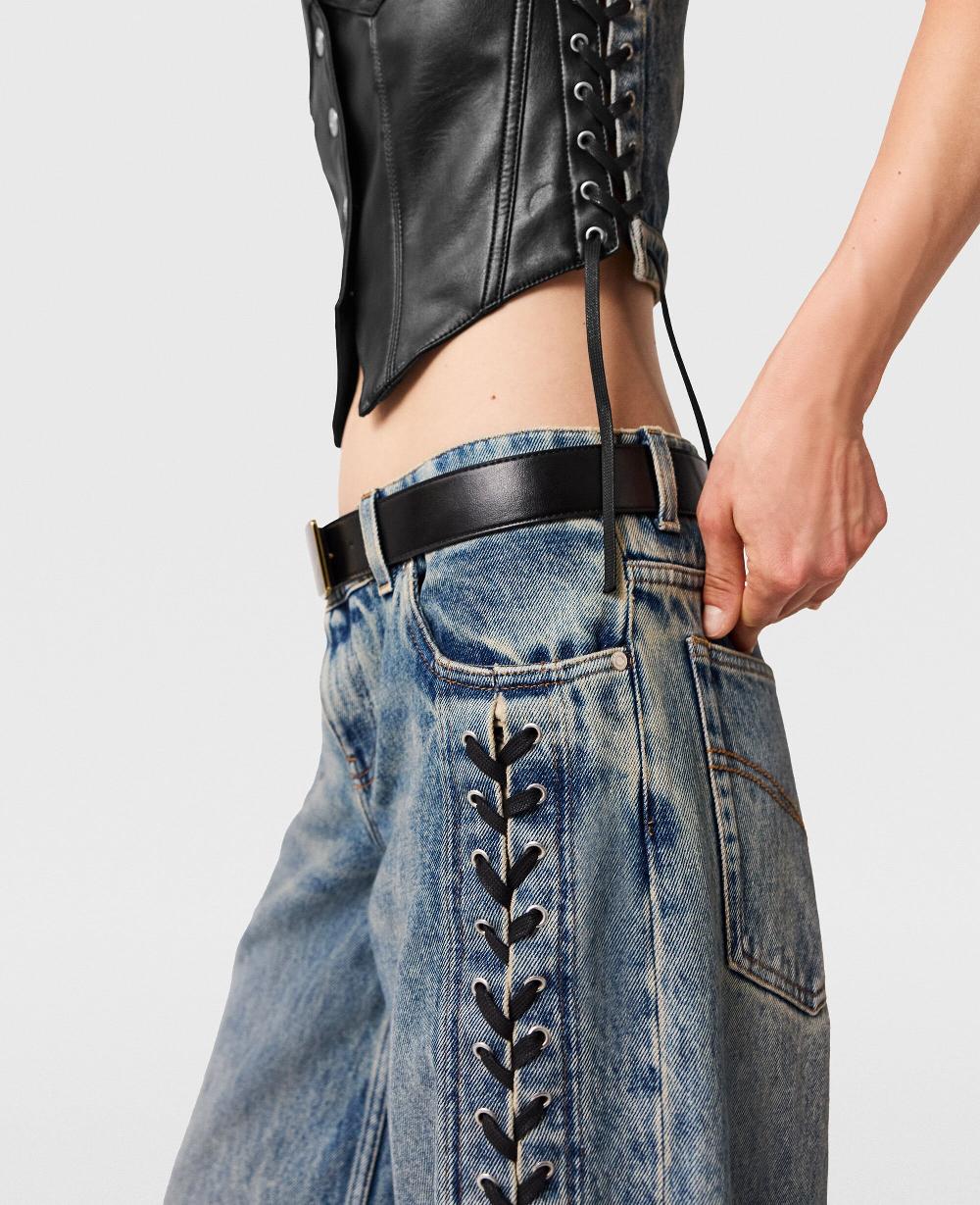 Stella Wide-Leg Lace-Up Denim Jeans