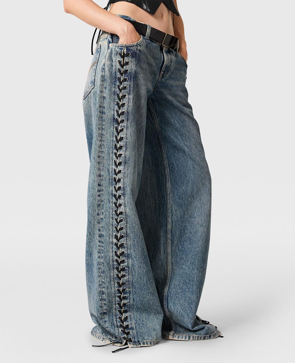 Stella Wide-Leg Lace-Up Denim Jeans