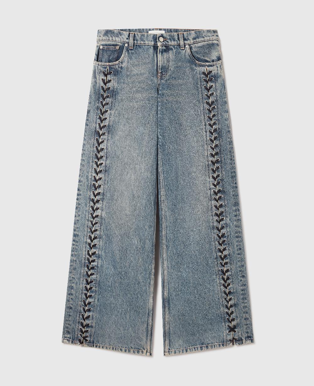 stella Wide-Leg Lace-Up Denim Jeans