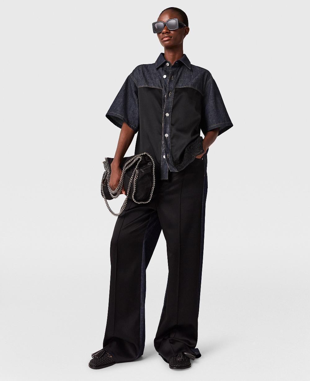 Stella Wide-Leg Satin-Panel Denim Jeans