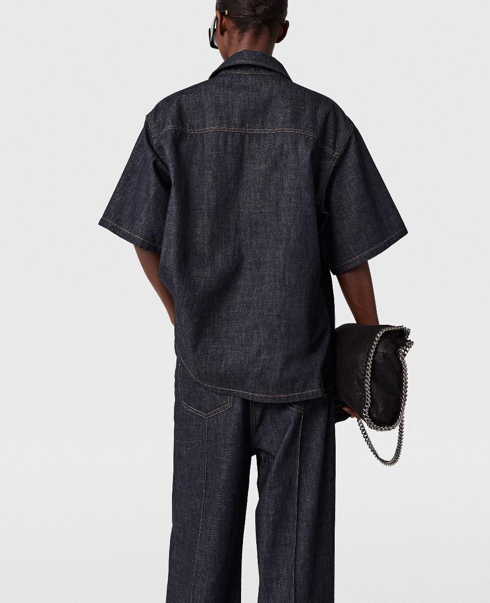 Stella Wide-Leg Satin-Panel Denim Jeans