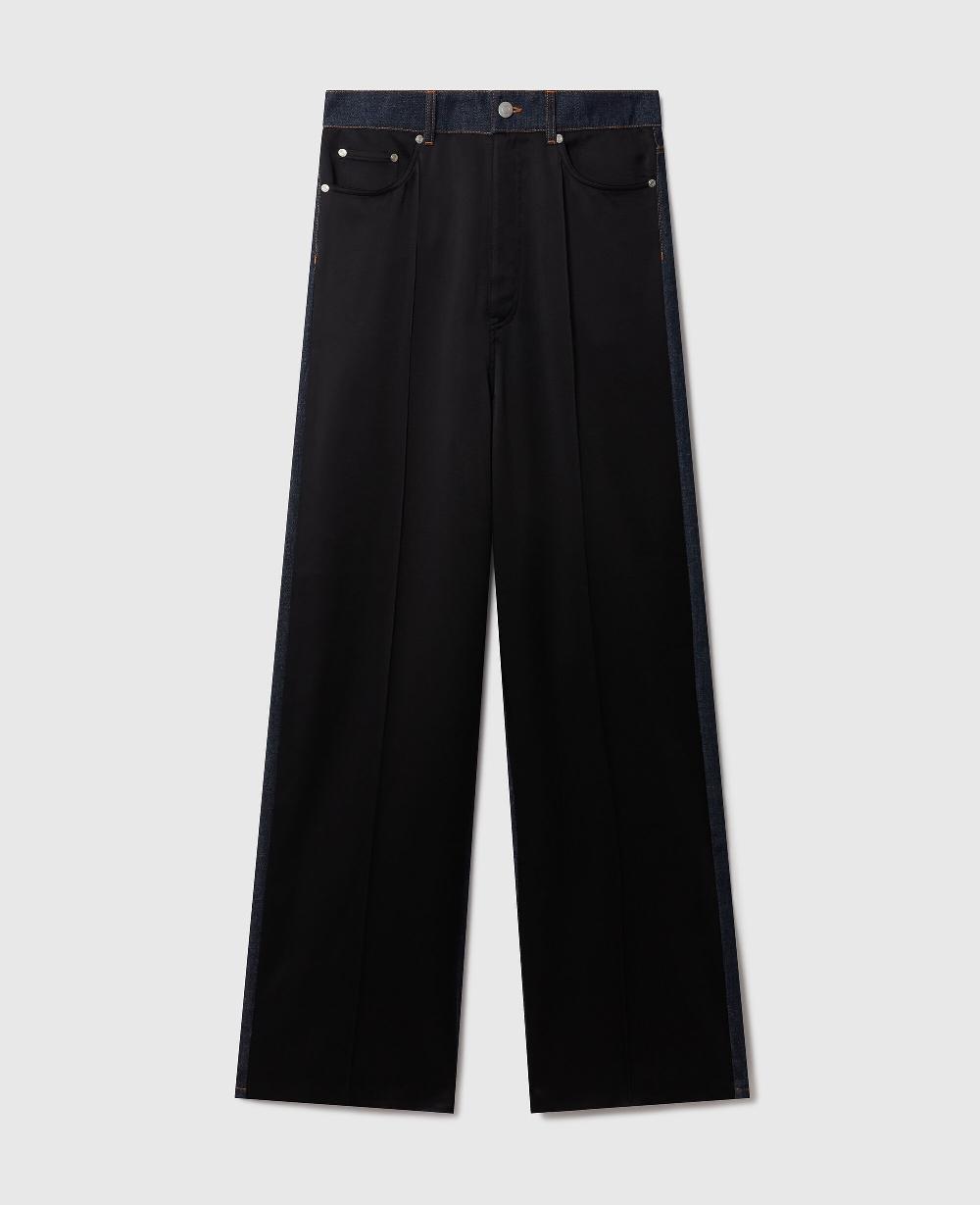 stella Wide-Leg Satin-Panel Denim Jeans
