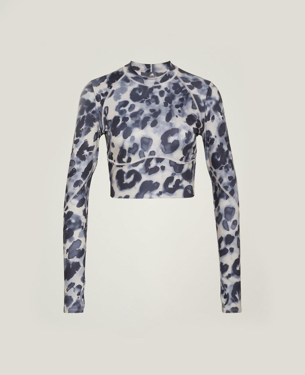 stella TruePurpose Training Leopard Print Long-Sleeve Cropped Top