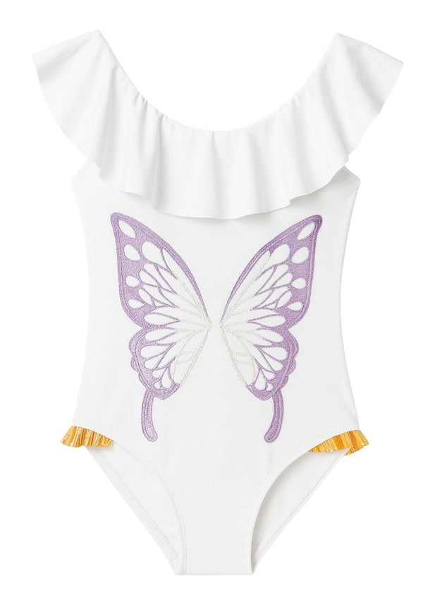 Stella Cove Embroidery Butterfly Ruffle Swimsuit With Gold Frill