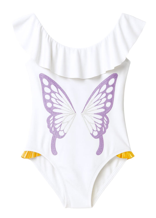 stella cove Embroidery Butterfly Ruffle Swimsuit with Gold Frill