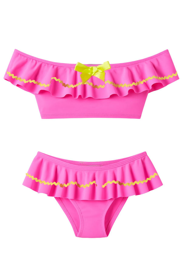 stella cove Neon Pink Bikini with Yellow Ric Rac & Bow