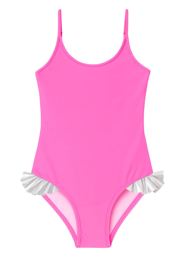 stella cove Neon Pink Swimsuit with Silver Hips Ruffles