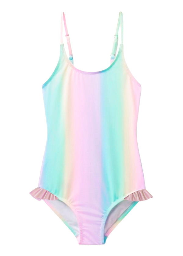 stella cove Rainbow Swimsuit with Pink Metallic Ruffles