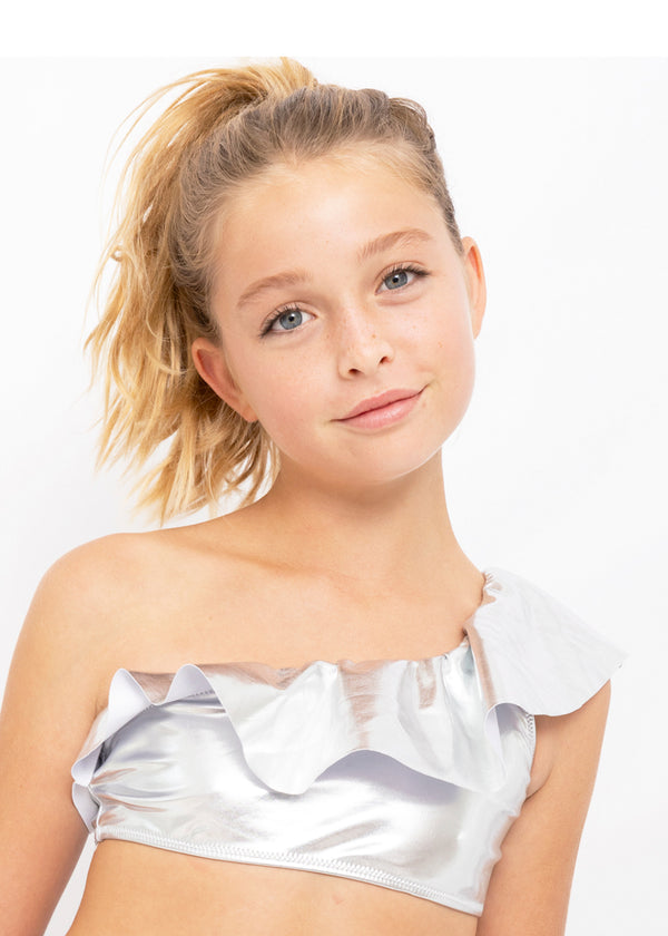 stella cove Silver One Shoulder Bikini Top for Girls