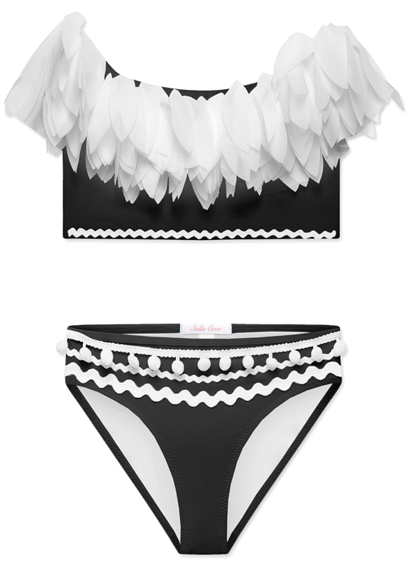 stella cove Black Bikini with Petals & Ric Rac
