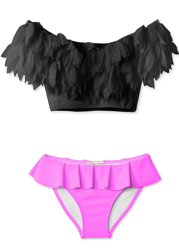 stella cove Black Petal & Neon Pink Bikini