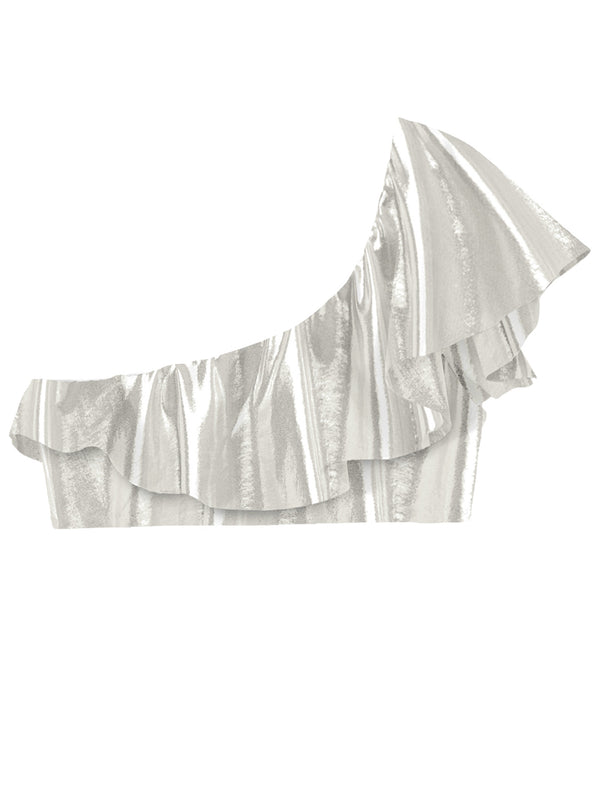 stella cove Bright Silver One Shoulder Bikini Top