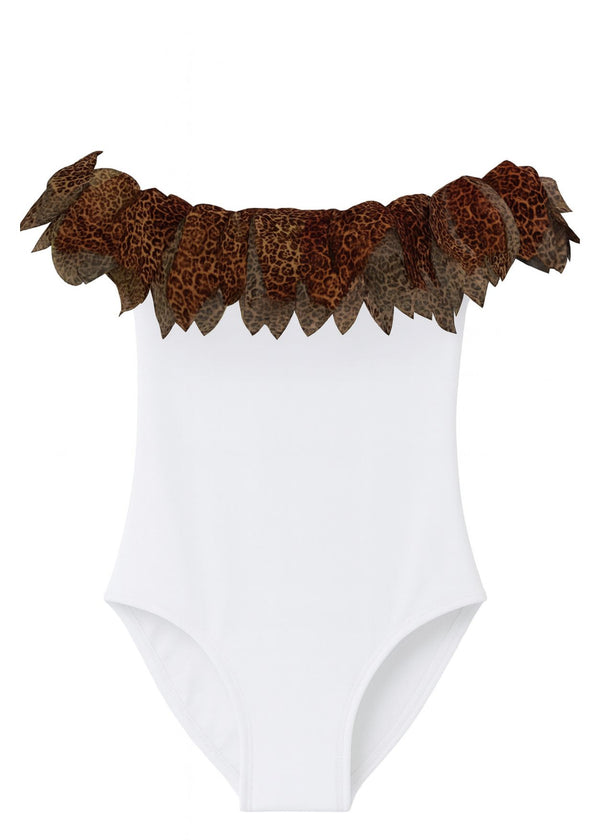 stella cove Cheetah Petals White Swimsuit
