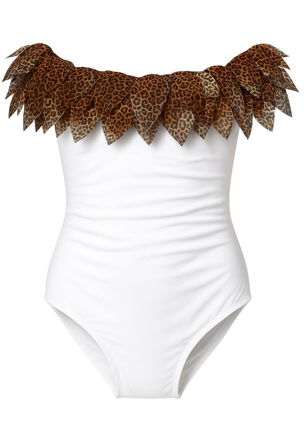stella cove Cheetah Petals Womens White Swimsuit