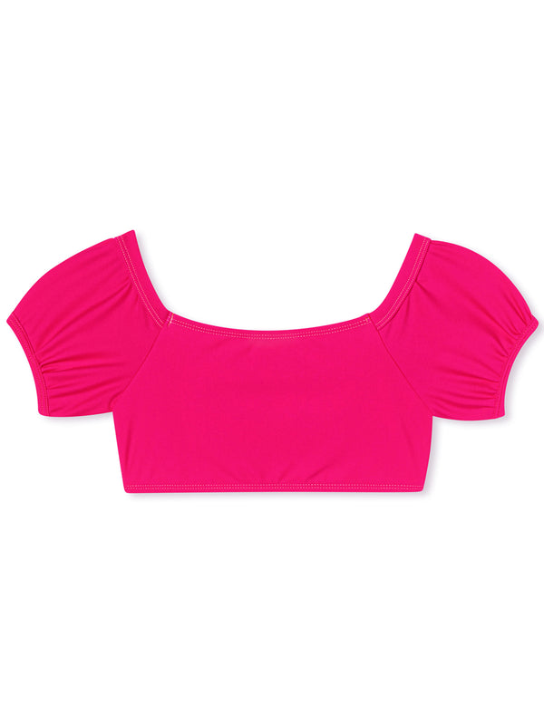 stella cove Neon Pink Puff Sleeve Bikini Top