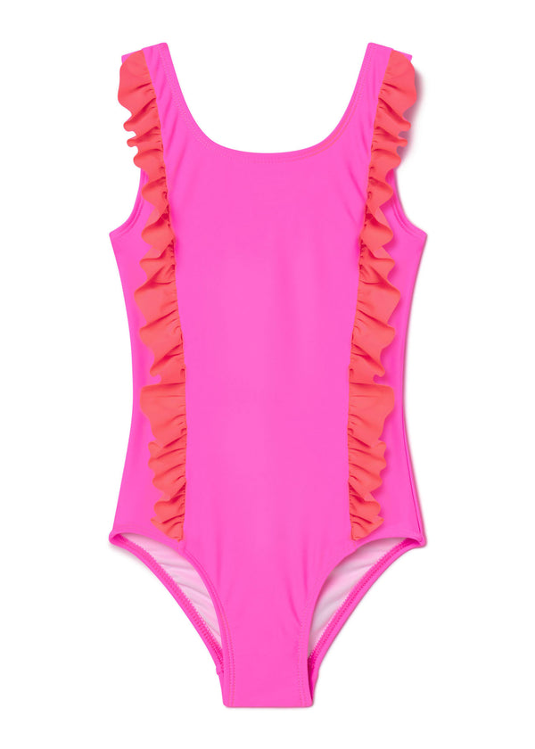 stella cove Neon Pink & Red Ruffle Swimsuit