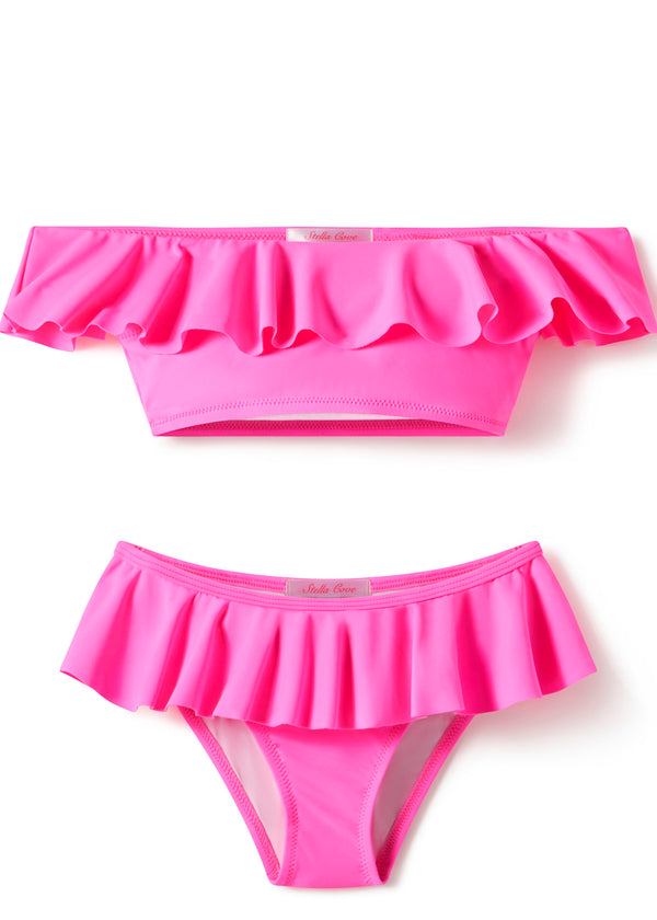 Stella Cove Neon Pink Ruffle Bikini