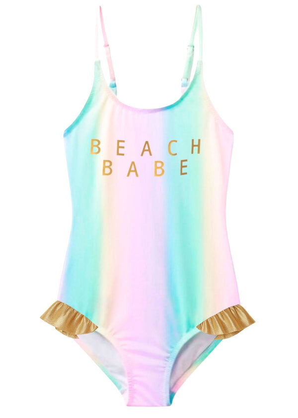stella cove Pastel Beach Babe Gold Ruffle Swimsuit