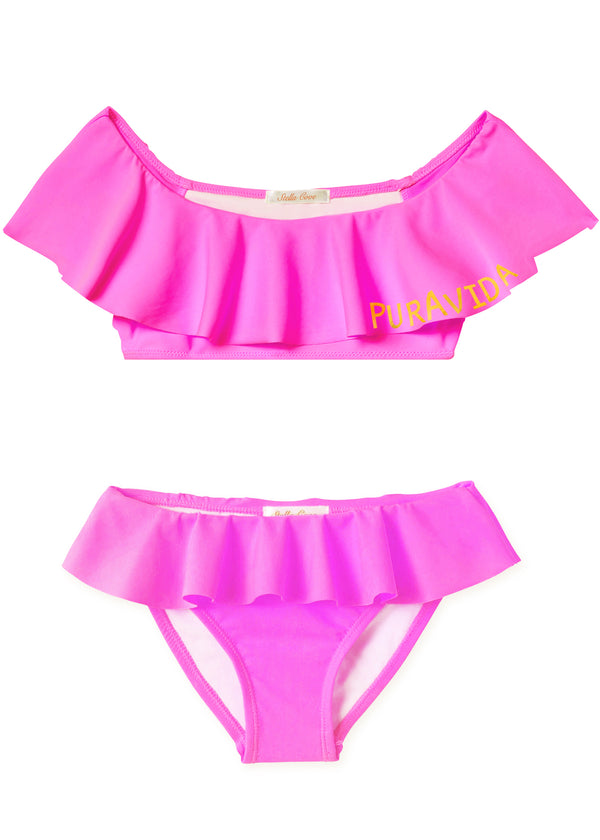 stella cove Pura Vida Neon Pink Ruffle Bikini