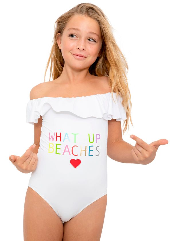 stella cove What Up Beaches White Ruffle Swimsuit