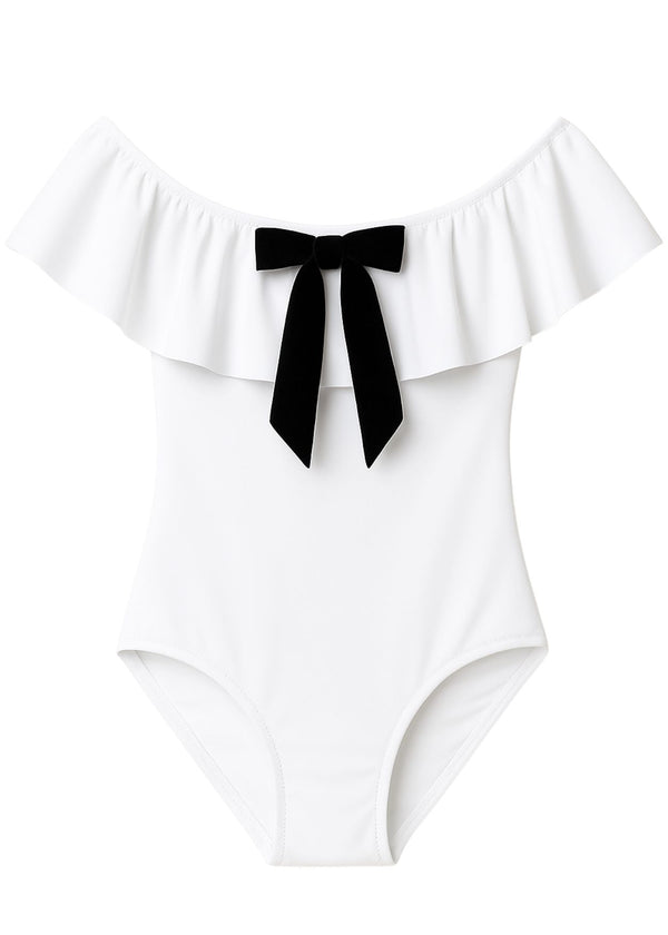 stella cove White Ruffle Swimsuit with Black Bow