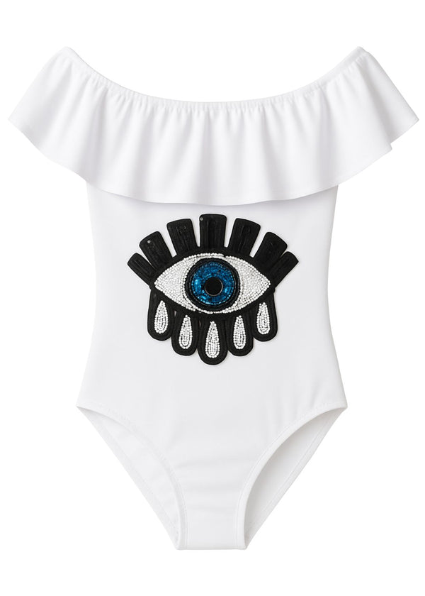 stella cove White Sequin Eye Swimsuit