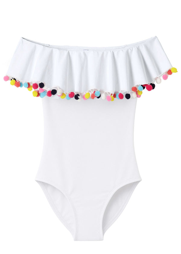 Stella Cove White Swimsuit With Pom Poms