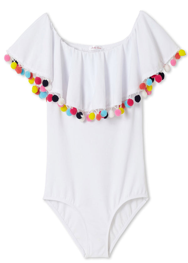 stella cove White Swimsuit with Pom Poms
