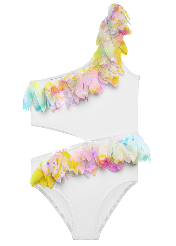 stella cove White Side-Cut Swimsuit with Citrus Petals
