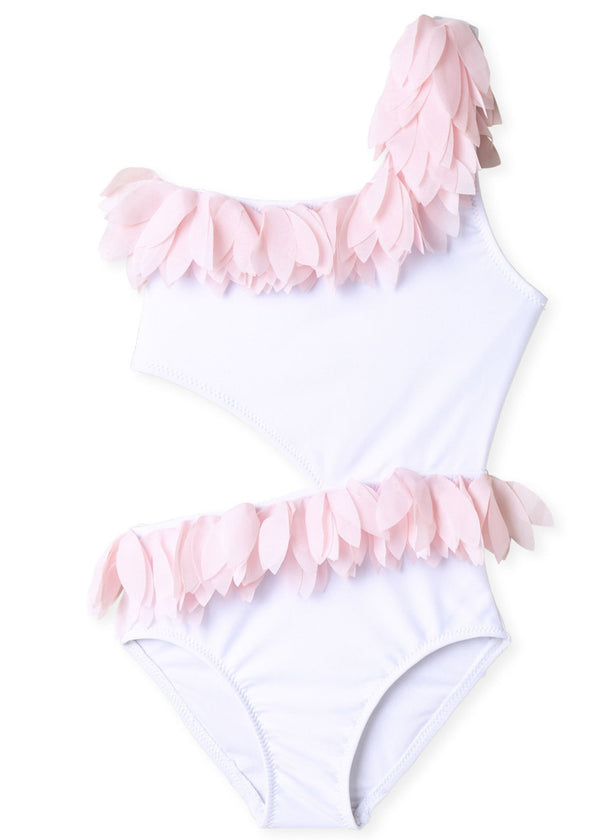 stella cove White Side-Cut Swimsuit with Pink Petals