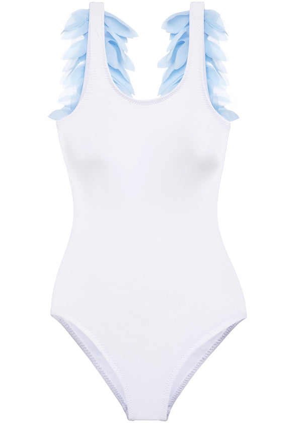 stella cove Womens White Bathing Suit with Blue Petals