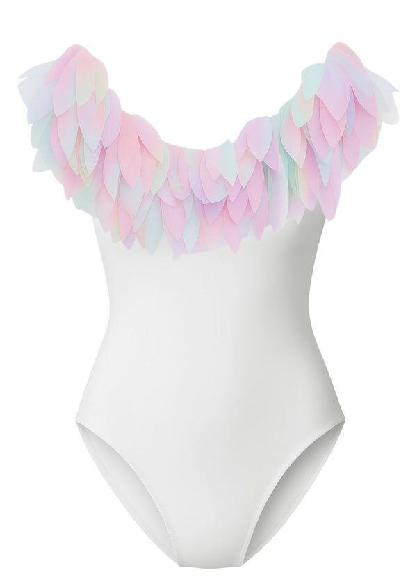 Stella Cove Womens White Draped Swimsuit With Petals