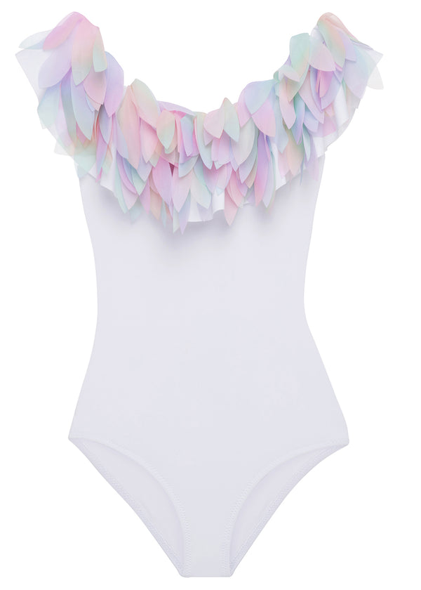 Stella Cove Womens White Draped Swimsuit With Petals